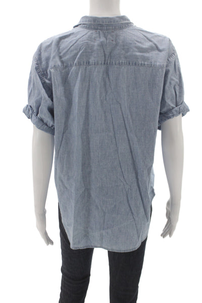 Xirena Womens Blue Cotton Collared Short Sleeve Button-Up Basic Size S