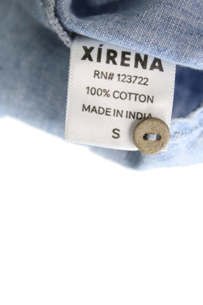 Xirena Womens Blue Cotton Collared Short Sleeve Button-Up Basic Size S