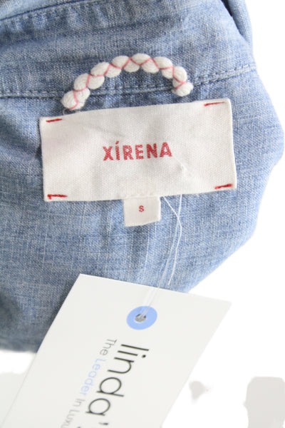 Xirena Womens Blue Cotton Collared Short Sleeve Button-Up Basic Size S