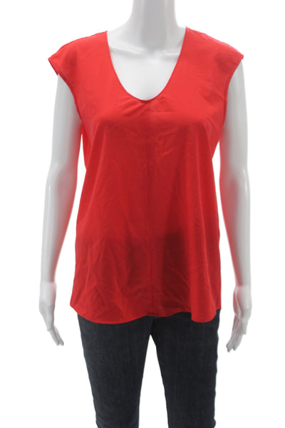J Crew Women Red V Neck Sleeveless Basic Blouse Polyester Summer Size 6