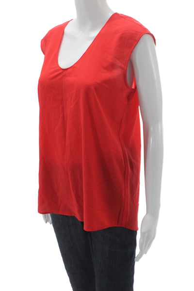 J Crew Women Red V Neck Sleeveless Basic Blouse Polyester Summer Size 6