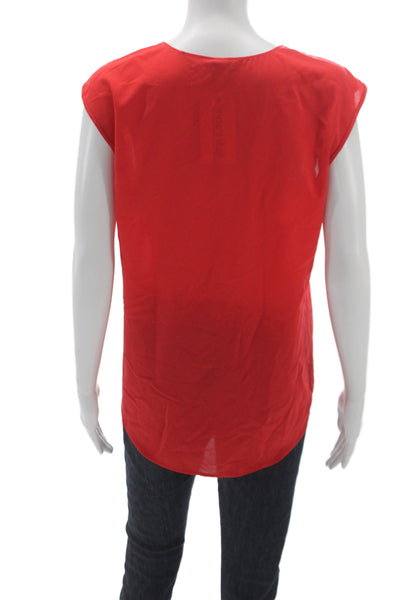 J Crew Women Red V Neck Sleeveless Basic Blouse Polyester Summer Size 6