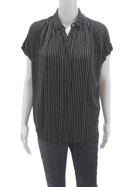 Madewell Womens Black Striped Collared Short Sleeve Viscose Blouse Size S