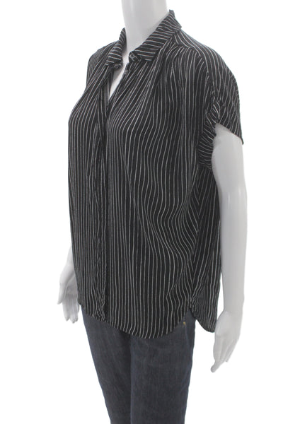 Madewell Womens Black Striped Collared Short Sleeve Viscose Blouse Size S