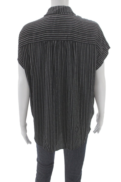 Madewell Womens Black Striped Collared Short Sleeve Viscose Blouse Size S