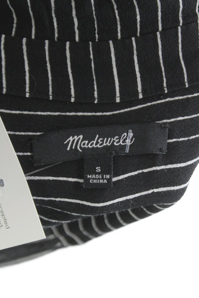 Madewell Womens Black Striped Collared Short Sleeve Viscose Blouse Size S