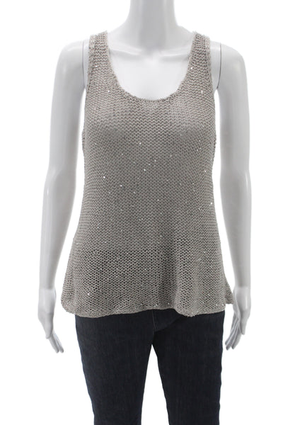 Eileen Fisher Womens Gray Cotton Sleeveless Pullover Scoop Neck Size M