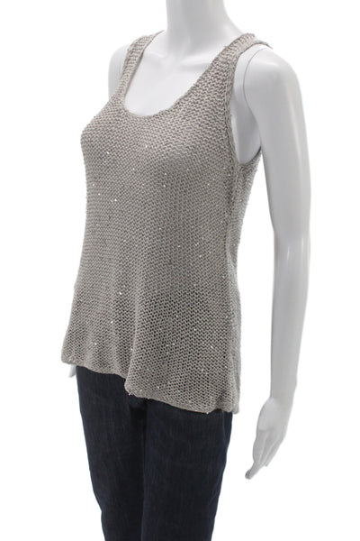 Eileen Fisher Womens Gray Cotton Sleeveless Pullover Scoop Neck Size M
