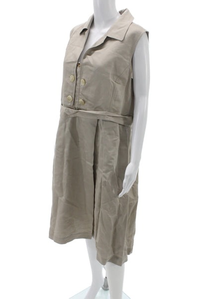 Carolina Herrera Womens Beige Collared Sleeveless Shirt Dress Linen Size 14