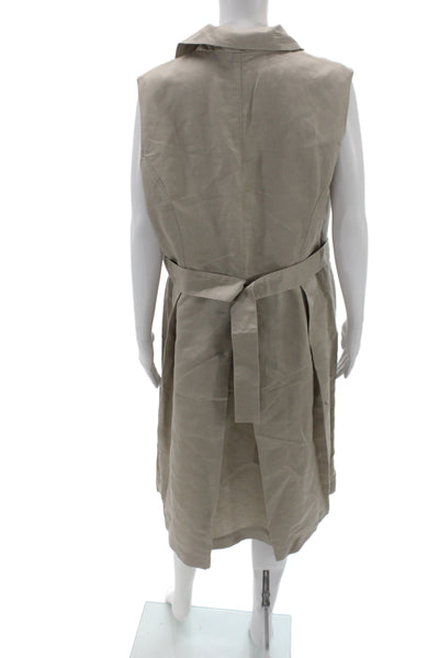 Carolina Herrera Womens Beige Collared Sleeveless Shirt Dress Linen Size 14