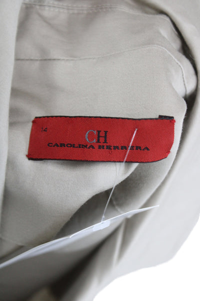 Carolina Herrera Womens Beige Collared Sleeveless Shirt Dress Linen Size 14