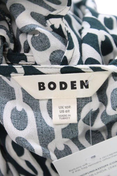 Boden Women Fit & Flare Dress Green Long Sleeve Knee Length Size 6