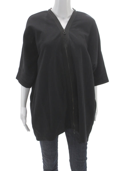 Sarah Pacini Womens Tunic Black V Neck 3/4 Sleeve Zip Cotton Size 2