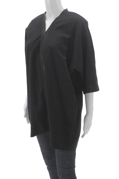 Sarah Pacini Womens Tunic Black V Neck 3/4 Sleeve Zip Cotton Size 2