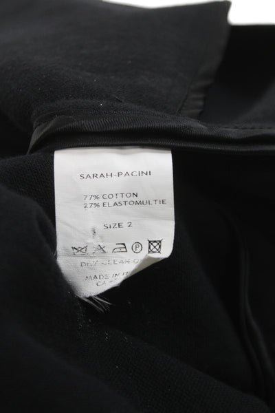 Sarah Pacini Womens Tunic Black V Neck 3/4 Sleeve Zip Cotton Size 2
