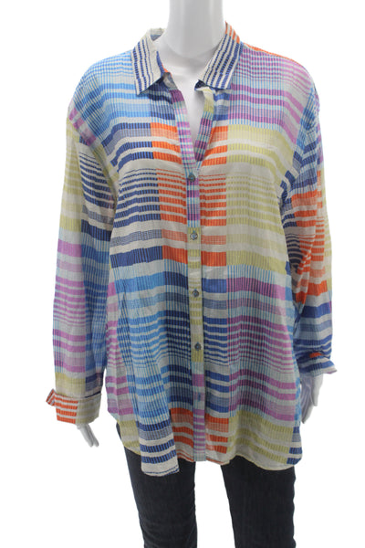 Nic + Zoe Womens Blue Plaid Collared Tunic Blouse Button Long Sleeve Size XL