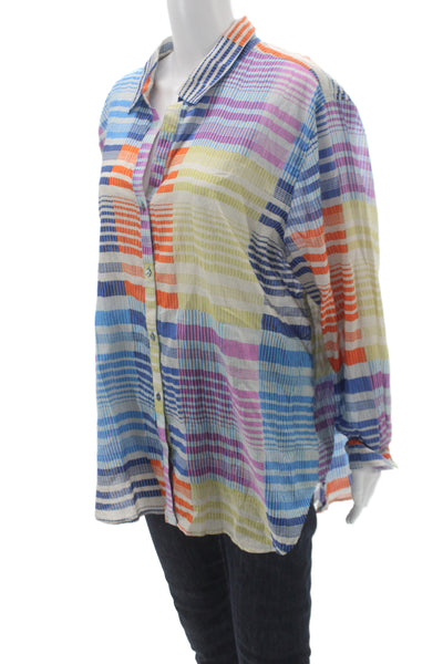 Nic + Zoe Womens Blue Plaid Collared Tunic Blouse Button Long Sleeve Size XL