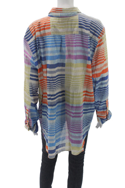 Nic + Zoe Womens Blue Plaid Collared Tunic Blouse Button Long Sleeve Size XL