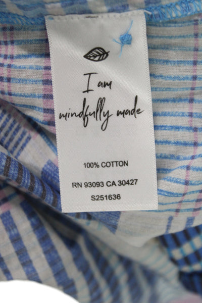 Nic + Zoe Womens Blue Plaid Collared Tunic Blouse Button Long Sleeve Size XL
