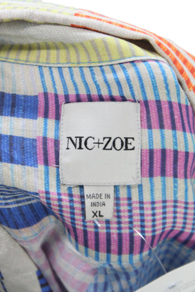 Nic + Zoe Womens Blue Plaid Collared Tunic Blouse Button Long Sleeve Size XL