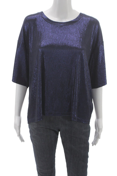 Jade Womens Basic Blue Short Sleeve Metallic Round Neck Tee Size XL