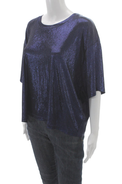 Jade Womens Basic Blue Short Sleeve Metallic Round Neck Tee Size XL