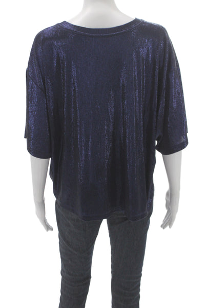 Jade Womens Basic Blue Short Sleeve Metallic Round Neck Tee Size XL