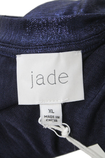 Jade Womens Basic Blue Short Sleeve Metallic Round Neck Tee Size XL