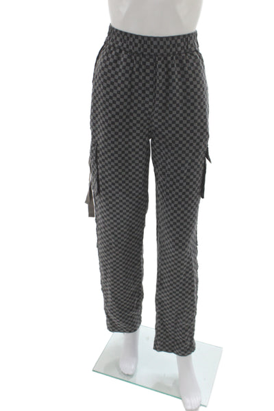 Le Superbe Women Gray Checkerboard Cargo Pants Tencel Size 10