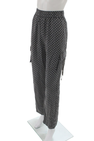Le Superbe Women Gray Checkerboard Cargo Pants Tencel Size 10