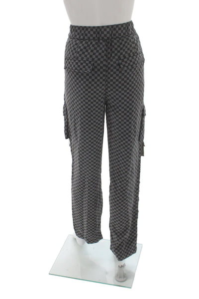 Le Superbe Women Gray Checkerboard Cargo Pants Tencel Size 10
