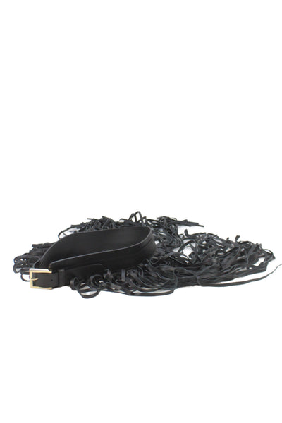 Zara WOmens Leather Fringe Tring Belt Black Size 30