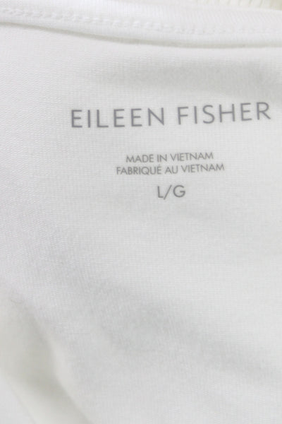 Eileen Fisher Womens Basic Long Sleeve Organic Cotton Tee White Size L
