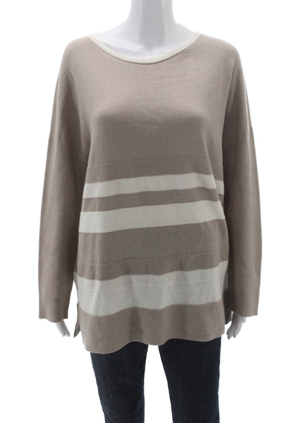 Blue Les Copains Women Pullover Striped Beige Knit Roundneck Long Sleeve Size S
