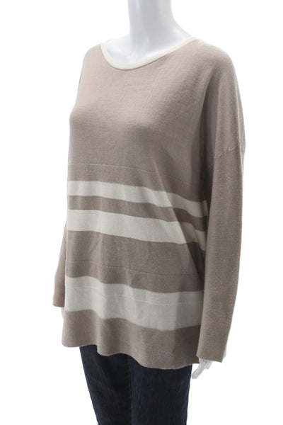 Blue Les Copains Women Pullover Striped Beige Knit Roundneck Long Sleeve Size S