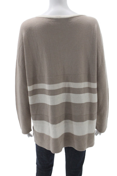 Blue Les Copains Women Pullover Striped Beige Knit Roundneck Long Sleeve Size S