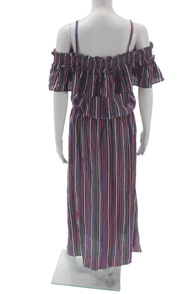 Figue Women Bohemian Striped Silk Off Shoulder Maxi Dress Multicolor Size L