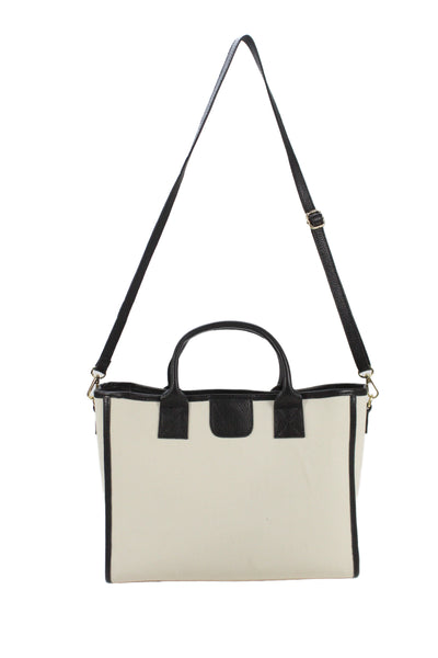 Persaman New York Womens Leather Trim Tote Shoulder Handbag White Black