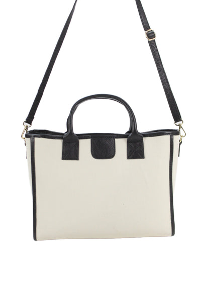 Persaman New York Womens Leather Trim Tote Shoulder Handbag White Black