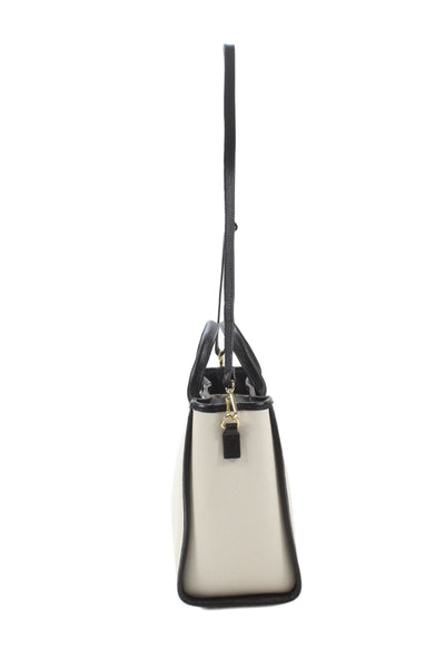 Persaman New York Womens Leather Trim Tote Shoulder Handbag White Black