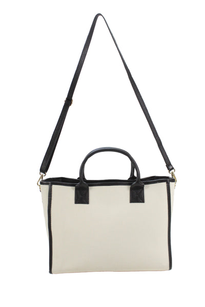 Persaman New York Womens Leather Trim Tote Shoulder Handbag White Black