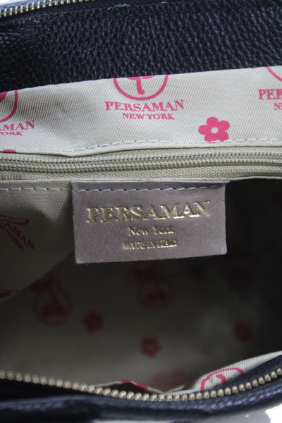 Persaman New York Womens Leather Trim Tote Shoulder Handbag White Black
