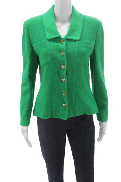St. John Collection Women Basic Wool Blend Jacket Green Button Size 8