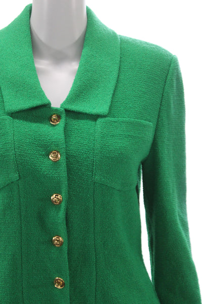 St. John Collection Women Basic Wool Blend Jacket Green Button Size 8