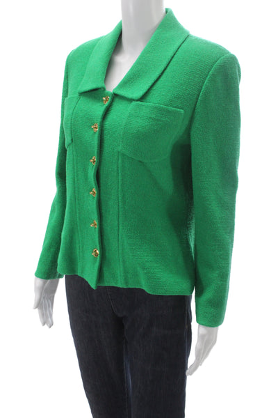 St. John Collection Women Basic Wool Blend Jacket Green Button Size 8