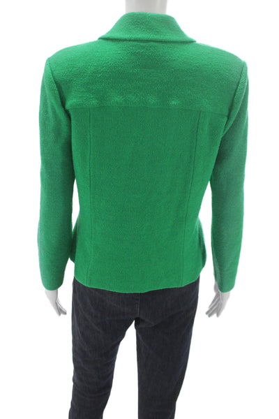 St. John Collection Women Basic Wool Blend Jacket Green Button Size 8