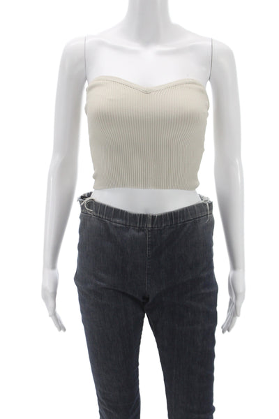 Babaton Women Cropped Tank Sweetheart Neckline Sleeveless Beige Pullover Size XS