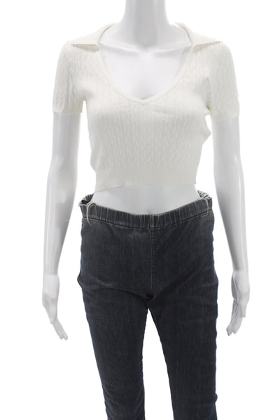 Intermix Women Pullover Sweater Collared Short Sleeve White Size S