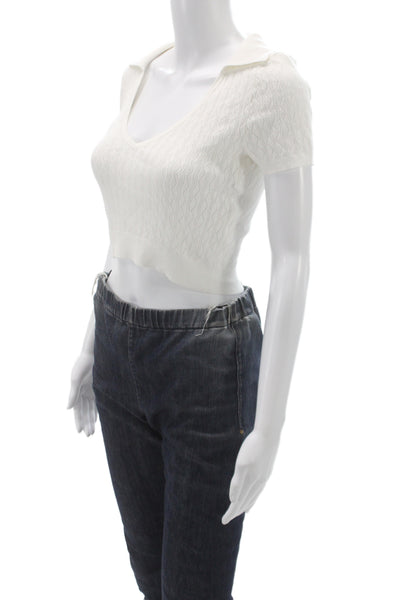 Intermix Women Pullover Sweater Collared Short Sleeve White Size S