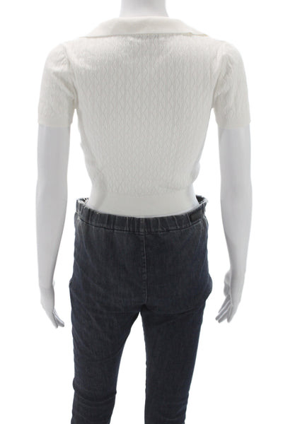 Intermix Women Pullover Sweater Collared Short Sleeve White Size S